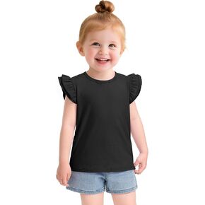 Witwot Toddler Girls Shirts Baby Girl Ruffle Sleeves Blouse T-Shirts Basic Cotton Tee Top Cute Clothes Size 2T-7Y in Kuwait