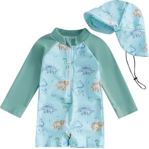Kids Boys Girls Animal Print Swim Cover up with Hat Long Sleeve Zipper Rash Guard Beach Sport Swimwear Coverup