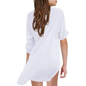 Girl's Coverups Dress Kids Swimsuit Shirt Chiffon Beach Cover Up Girl Chiffon Shirt Beachwear Bathing (White, 6-7 Years)