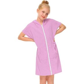 Kids Zip Up Terrys Hooded Cover ups Swim Beach Cover Up Cotton Summer Short Sleeve Bathing Suit for Girls