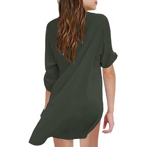 Girl's Coverups Dress Kids Swimsuit Shirt Chiffon Beach Cover Up Girl Chiffon Shirt Beachwear (Army Green, 4-5 Years)