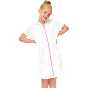 Kids Swimsuit Beach Swim Bathing Suit Girls Zip up Cover Clothes Hooded 𝐁athrobe Absorbent Dress Short Sleeve Cozy Suit