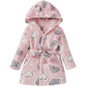 Boy Girl Dressing Gown Kids Floral Print Bathrobes Children's Hooded Flannel Robe with Belt Baby Winter Warm Pajamas