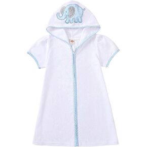 Girls Boys Terry Cloth Infant Swim Cover Up Cute Zip Up Hooded Bathing Suit Wraps Kid Pool Beach Robe Cover Up Kimono