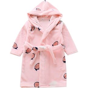 Unisex Baby Plush Robe Baby Soft Flannel Hooded Bathrobe Long Sleeve Fleece Pajamas Sleepwear Night-robe with Belt