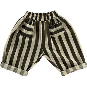 Baby Boy Girl Casual Bug Pants Striped Elastic Waist Comfy-Fit Pants Lightweight Drwastring Summer Lounge Trousers