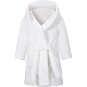Kids Hooded Robe Boys Soft Plush Long Sleeve Flannel Pajamas Solid Color Sleepwear Baby Girls Spa Bathrobe