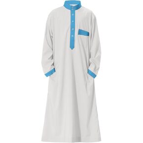 Toddler Boys Muslim Robe Arabic Thobe Ramadan Kids Long Sleeve Button Stand Collar Button Pocket Kaftan Islamic