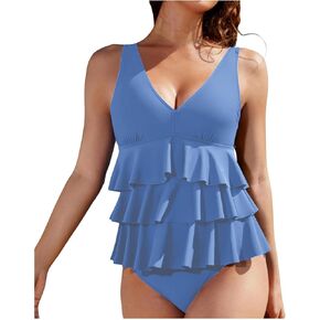 Womens One Piece Swimsuit Tummy Control Slimming Bathing Suit Layered Ruffle Flowy Pleated Full Coverage Swimwear