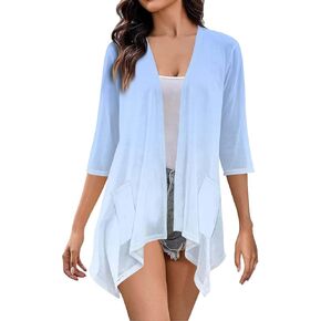 ZYXTIM 2024 Summer Fashion Cardigan for Women 3/4 Sleeve Lightweight Beach Cover Up Gradient Open Front Loose Draped Kimonos
