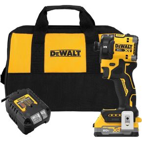 DEWALT 20V MAX XR 1/4 بوصة هادئة هيدروليك هادئة لوسائل اللاسلكي مجموعة سائق مع بطارية POWERSTACK وشاحن (DCF870E1)
