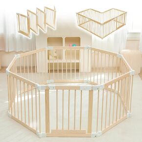 Baby Playpen, Playpen for Babies and Toddlers, Foldable Wooden Play Yard with Gate, Adjustable Baby Activity Center with Child Proof Lock, Fence Play Area for Toddlers 1-3（56 * 56 * 24inches）