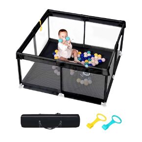 تم ترقية Dearlomum Baby Playard ، و 50 "x50" للعب بوابة مع بوابة ، وقاعدة سميكة مضادة للانزلاق وجوانب الشبكات الناعمة ، ومركز النشاط الداخلي والخارجي للأطفال الصغار (الأسود)