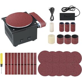 Grinder，Mini Bench Belt and Disc Sander Sanding Roller Electric Edge Sharpener 7 Variable Speed 10 Sanding Discs/Belts DIY Benchtop Sanding Polishing Grinding Machine for Wood Metal Acrylic