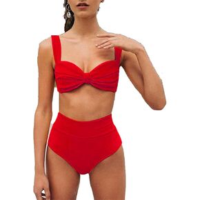 JEsilunmaMY Women's Knot High Waist Bikini Sets Sleeveless Ruched Padded 2 Piece Bathing Suit Solid Color Bow Swimsuits (US SIZE XS Asia S,Black)