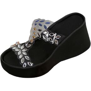 Rhinestones Wedges Heels for Women Dressy Sparkly Open Toe Strappy Platforms Arch Fit Beach Vacation Walking Sandals