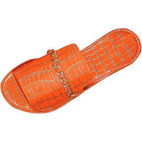 Peep Toe Flats for Women Dressy Sandals Comfort Slip On Slides Metal Chain Non-Slip Shoes Beach Shower Indoor Outdoor