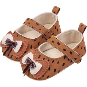 BILIKEYU Newborn Baby Girls Ballet Flat Polka Dot Bow Round Toe Soft Infant Walking Shoes with Ankle Strap 0 to 12 Months