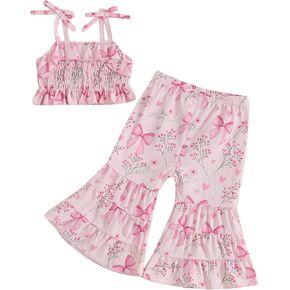 Baby Girl Summer Clothes Bell Bottoms Outfits Flower Sleeveless Top 2 Pcs Clothing Set