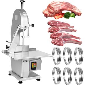 Electric Meat Band Saw Machine, 1800W Bandsaw for Bone Cutting, Stainless Steel 20'' x 15'' Commercial Meat Cutter, 0.8-5.9'' Cutting Thickness for Chicken Fish Beef, with 6 Saw Blades (1800w)