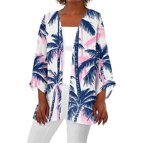 Women's Kimono Cardigan Oversized Beach Ocean Palm Tree Print Lightweight Loose Cover Up Casual Blouse Tops 2025