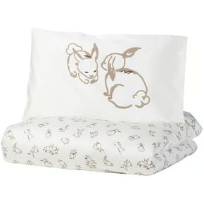 Nursery Bedding Set with Pillowcase – Soft & Comfortable Crib Duvet Cover Cute – Bunny Pattern, White and Beige Bedding Set for Girls Boys Kids