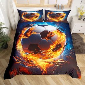 jejeloiu 3D Soccer Comforter Cover Toddler Kids Football Fire Ball Gaming Bedding Set for Boys Girls Teens Sports Theme Duvet Cover Room Decor（No Comforter
