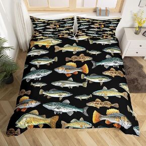 jejeloiu Pike Fish Comforter Cover Toddler Kids Fishing Bedding Set for Boys Girls Teens Creature Sealife Underwater Animals Hunting and Fishing Black Duvet Cover Room Decor（No Comforter