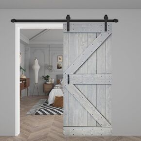 K Series 36in x 84in Smoky Gray Finished Solid Wood Barn Door with Hardware Track - Assembly Needed