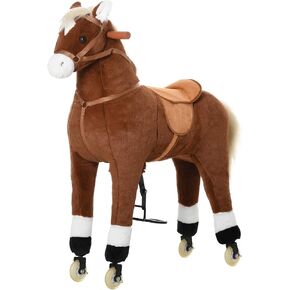 Qaba Kids Ride-on Walking Horse with Easy Rolling Wheels, Soft Huggable Body, & a Large Size for Kids 5-16 Years