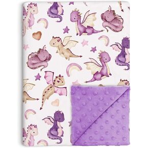 Dragon Baby Blanket for Girls, Purple Fairy Tale Theme Soft Nursery Minky Blankets with Double Layer Dotted Backing, Toddler Baby Crib Stroller Swaddle, Receiving Blankets, 30"x40"