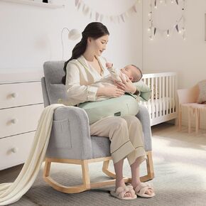 Rocking Chair Nursery,Glider Chair Nursery Chair with High Back and Side Pocket, Rocking Accent Armchair with Rubber Wood Legs for Living Room/Bedroom/Nursery