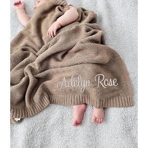 LOVELYPOD Custom Knit Baby Blanket, Personalized Embroidered with Name Nursery Blanket, Newborn, Cotton Knit Stroller Blankets, Birthday Shower Gifts