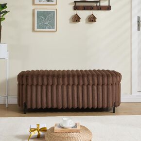 49.2" Wide Faux Fur Flip Top Storage Bench with Black Metal Legs, Bed End Stool Foot Rest for Living Room Entryway Dorm Bedroom,Beige