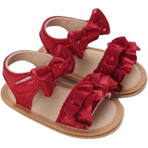 Baby Infant Newborn Girls Casual Flat Sandal Open toe Bow First Walking Ruffle Anti-Slip Flip Flop Shoes