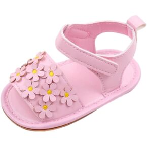 Baby Infant Newborn Boys Girls Casual Flat Sandal Rubber Sole Outdoor First Walking Crib Flower Hook&Loop Shoe