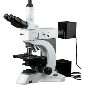 AmScope ME520TC Episcopic and Diascopic Trinocular Metallurgical Microscope, 50X-2500X Magnification, EW10x and EW25x Extreme Widefield Eyepieces, Infinity Plan Long Working Distance Objectives, Kohler Condenser, Brightfield/Darkfield/Polarizing Halogen I