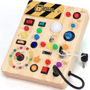 لوحة مزدحمة هارفو مع مفاتيح LED ضوء ، ألعاب Montessori لمدة 1 2 3 سنوات ، لوحة النشاط الحواسية للألعاب الخشبية الصغار ، ألعاب السفر لفيلم عيد ميلاد ، فتى يبلغ من العمر 1 عامًا