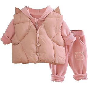 3 Piece Boys Girls Sweatsuit Toddler Baby Winter 𝗟oungewear Fleece Jacket Zip up Sweatshirt+Pants+Padded Vest Outfit