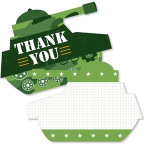 Big Dot of Happiness Camo Hero - Shaped - Army Military Camouflage Party Thank You Note Cards with Envelopes - Set of 12
