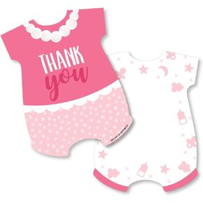 Big Dot of Happiness - Itâ€™s a Girl - Shaped Thank You Cards - Pink Baby Shower Thank You Note Cards with Envelopes - Set of 12