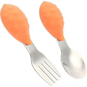 BESPORTBLE 1 Set Stainless Steel Fork and Spoon Safe Silicone Tableware for Dining Easy to Scoop Head Design for Mealtime Training Hedgehog Style