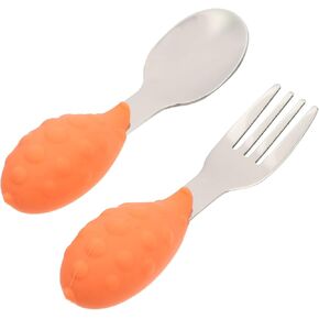 SUPVOX 1 Set Stainless Steel Spoon Fork for Dinning Tableware with Silicone Grip for Training Portable for Travel Hedgehog Design