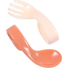 GALPADA 1Set Training Utensil Bended Fork and Spoon for Curved Design for Boy Girl Under Non Slip Handle Safe for Tender Gums