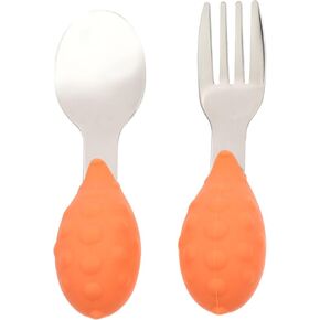 1 Set Stainless Steel Dining Training Non Slip Silicone Spoon Fork for Easy to Clean Tableware Safe for Meal Hedgehog Design