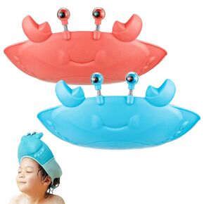 DOERDO 2Pcs Baby Shower hat Shield, Adjustable Silicone Shower hat Hair Washing Hat for Baby Kids Shower, Red Blue Crab
