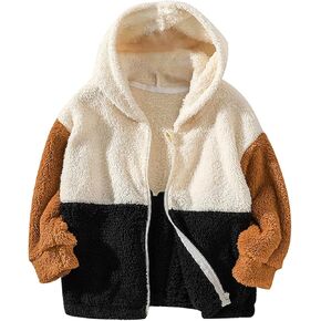 Baby Girl Boy Fleece Zip Up Hoodie Sweatshirt Color Block Fuzzy Jacket Coat Shacket Warm Winter Outwear Cardigan