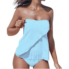 Women's Sexy Off-Shoulder Two-Piece Swimsuit Tankini Set for Summer Vacation, Solid Beachwear Cover-Up Swimwear