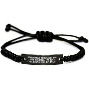 Insurance Adjuster Rope Gifts for Christmas, Funny Inspirational Jewelry for Insurance Professionals, Adjustable Black Interlaced Rope Necklace Gifts from Friends for Insurance Adjusters