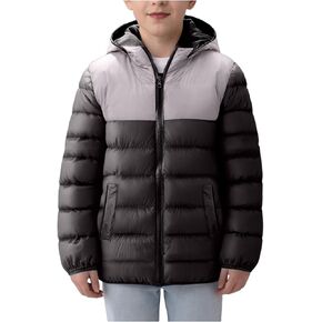 Kids Boy Girl Puffer Jacket Coat Hood Mid Length Heavyweight Warm Insulated Padded Winter Outwear Jacket with Pocket